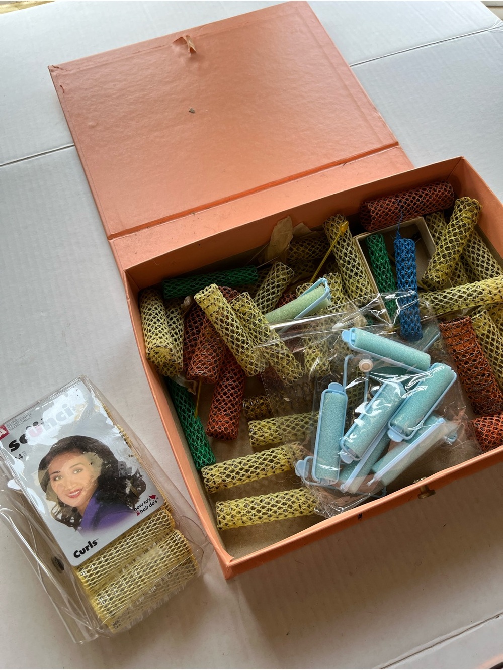 Hair Curlers Set - Light Blue and Multicolor Rollers ( Vintage)